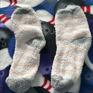 Cozy Striped Fuzzy Socks - Gray and Cream